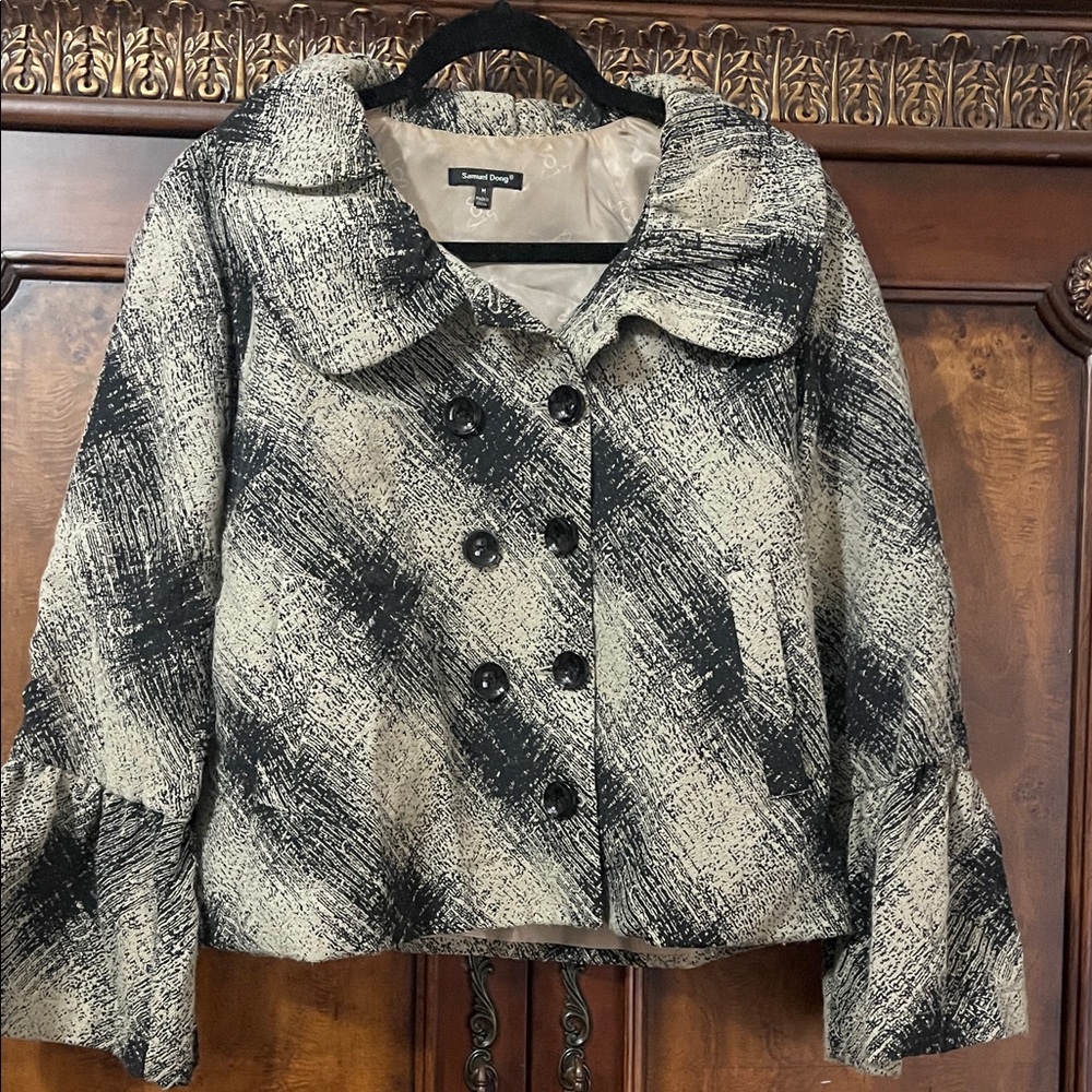 Samuel Dong Black and Cream Pea Coat